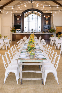 <b>White</b> Washed Wooden Folding Leg <b>Dining</b> <b>Table</b> with Industrial Yellow Metal Accents Versatile Modular Designed Event <b>Tables</b> - Product Image 6