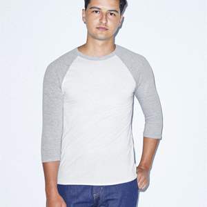 Camiseta raglán de béisbol Ultrasoft Slim Fit-50% Algodón 50% poliéster, 200 gsm, ligera, manga 3/4, blanco y gris jaspeado - Product Image 1