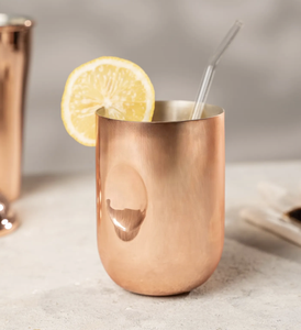 Vaso Irrompible Divris 100% Cobre Puro, Diseño Minimalista con Detalle de Limón, Doble Pared, Apto para Contacto con Alimentos, para Hogar y Oficina - Product Image 1