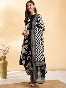 Kurta recto de algodón puro Regular con estampado Floral con pantalones y Dupatta para mujer, producto a granel, ropa de mujer personalizada - Product Image 3