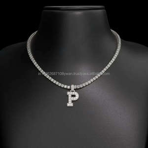 Cadena DE TENIS cultivada en laboratorio de 3mm de lujo con colgante inicial personalizado Conjunto de joyería de hip hop helado personalizado - Product Image 1