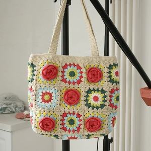 Women's <b>Sweet</b> Camellia Series Single Shoulder Hand-Woven Bag Handmade Grandmother Large Square for <b>Easter</b> Occasions Artificial - Product Image 6