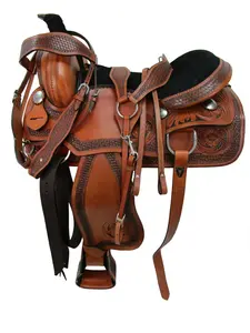 Ensemble de selle de cheval arabe occidentale en cuir véritable, avec motifs floraux, assorti à des accessoires pour la course à barils, le plaisir et la randonnée, 100% cuir de vache - Product Image 6