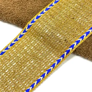 สายถักสีฟ้าสีขาวผ้า Lurex โลหะแวววาวตัดกับ rhinestone ปักขอบตัดแต่งตกแต่ง - Product Image 1