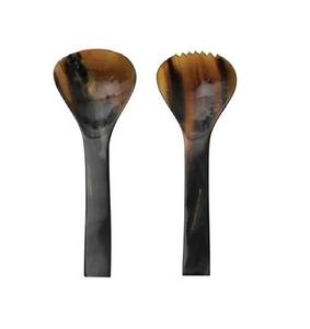 Lot de 2 couverts à salade en corne naturelle Matériau écologique Cuillère et fourchette Serveur à salade personnalisé et mélange Ustensiles de cuisine et vaisselle - Product Image 2