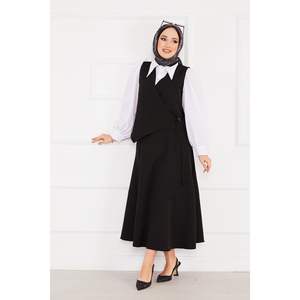 Noir 2 pièces gilet jupe hijab ensemble robes décontractées - Product Image 4