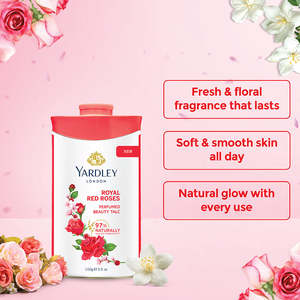 Yardley London Royal Red Roses, talc de beauté écologique luxueux parfumé, 100 g/250 g, poudre pour le corps parfumée aux fleurs pour femmes - Product Image 4