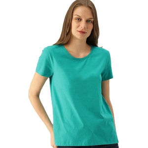 Nuevas camisetas casuales de estilo Vintage de gran tamaño para mujer, algodón ecológico, transpirable, teñido liso a granel - Product Image 1