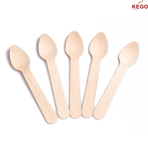 Cuchara desechable de madera de 110mm con logotipo personalizado impreso de Kego, utensilios ecológicos compostables biodegradables seguros para alimentos, diseño Simple - Product Image 4