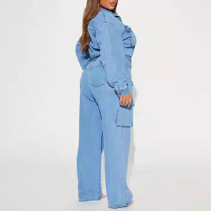 Mono de Mezclilla de Algodón 100% Personalizado de Alta Calidad para Mujer, Talla Grande, Manga Larga, Multibolsillos, Estilo Cargo, Transpirable, para Fitness y Yoga - Product Image 5