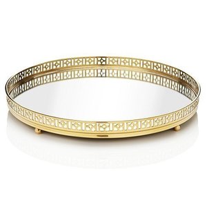 ถาดกระจกทองเหลืองสีทองหรูหราทันสมัยอุปกรณ์จัดระเบียบเครื่องสำอางตกแต่งโต๊ะทรงกลมพร้อมที่เก็บน้ำหอมเครื่องประดับสไตล์ร่วมสมัย - Product Image 1