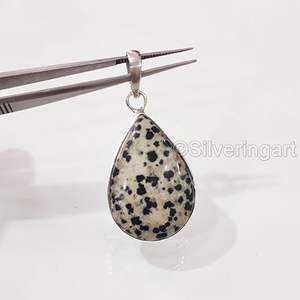 Pendentif pour femme en jaspe dalmatien naturel, pierre précieuse, pendentif en pierre énorme, bijoux faits à la main pour Noël, pendentif en argent sterling 925 - Product Image 4