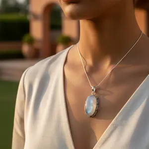 Handmade 925 Silver Moonstone Pendant Rose <b>Gold</b> <b>Number</b> Pattern Rhodium Plated Charm for Women Platinum Main Material Gemstone - Product Image 1