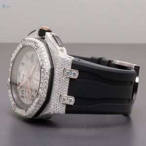 Bling Lab Grown Diamond Watch Bracelet en caoutchouc noir Design Montre Chronographe Cadran Montre Pour Lui - Product Image 3