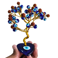 Fabriqué à la main bleu turc mauvais œil arbre avec des perles de Rudraksha sur la plaque de coeur bonne chance charme sagesse stabilité Fengshui Kavach