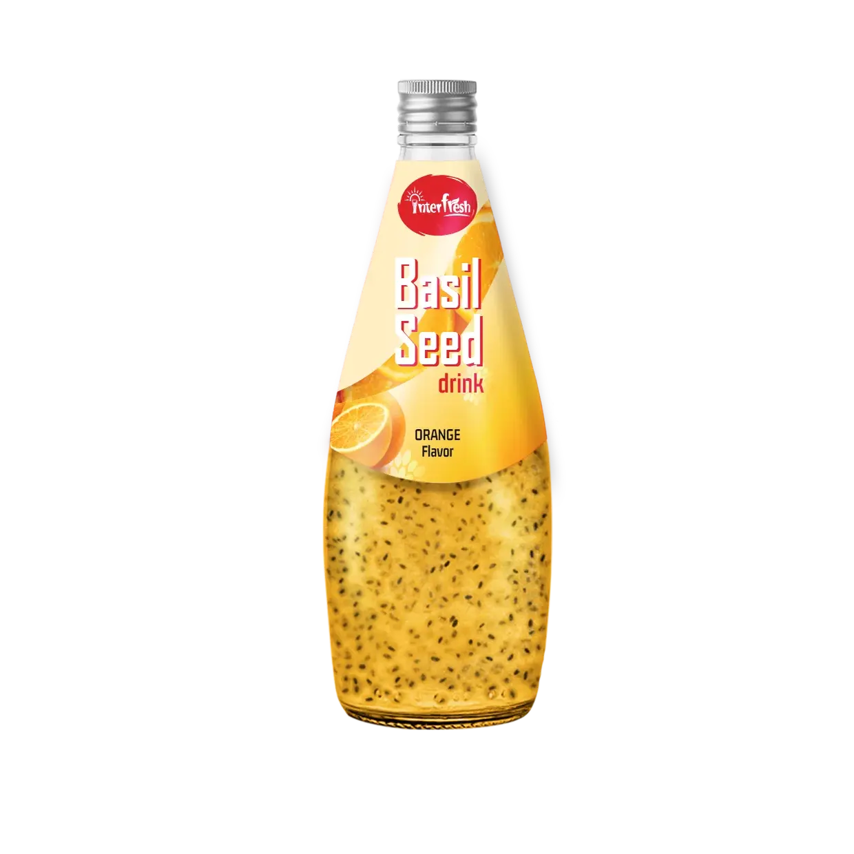 290ml bottiglia di vetro Interfresh o la vostra bevanda di semi di basilico di marca con sapore di arancia OEM / ODM buon prezzo siamo dal Vietnam