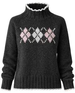 Manufacturer Custom Premium <b>Men</b> Turtleneck Argyle <b>Knit</b> Sweater Soft Warm Winter Pullover Casual Fashion Top Brown Blue Color - Product Image 1