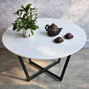 Modern 80x80x45cm Round Living Room <b>Table</b> Durable Stone Top and Iron Legs Convertible Design-<b>Coffee</b> <b>Table</b> with Style - Product Image 3
