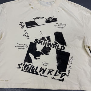 Camisetas con cuello redondo y logotipo estampado Dtg con diseño de ropa de calle personalizada para hombre, camiseta de gran tamaño con efecto lavado para hombre - Product Image 3