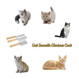Peigne tondeuse à poils d'animaux en acier inoxydable avec manche en bois, nettoyage facile, brosse de toilettage pour chats et chiens, accessoire pour massage des animaux de compagnie - Product Image 3