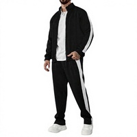Veste de survêtement noire pour homme avec fermeture éclair intégrale, bandes latérales blanches, pantalon assorti, Trackstar OEM Private Label