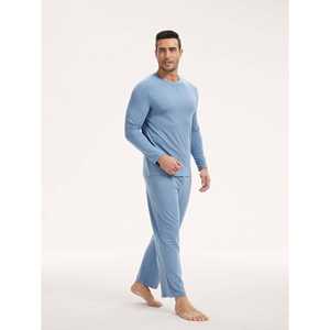 Ensemble de pyjama long pour homme personnalisé de qualité supérieure, en tissu tricoté respirant en bambou, coton et soie, vêtements décontractés pour la maison, logo personnalisé pour le printemps - Product Image 5