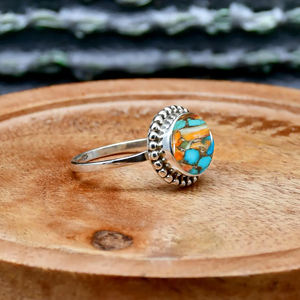 Anillo de cobre turquesa de ostra de estilo bohemio, 10mm, redondo, Plata de Ley 925, filigrana minimalista, piedra preciosa, turquesa, joyería Bohemia - Product Image 3