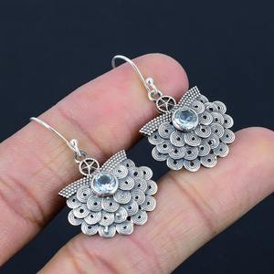 Boho Style classique boucles d'oreilles bijoux pour femmes bijoux en argent 925 argent Sterling bleu topaze pierres précieuses boucles d'oreilles faites à la main cadeau - Product Image 6
