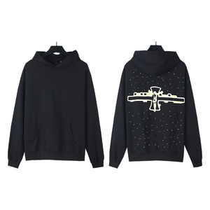 Sweats à capuche et sweat-shirts pour hommes Vente en gros Sweat à capuche version haute 100% coton mélangé Chip Hip Hop Peint à la main Street Pullover Hoodies - Product Image 5