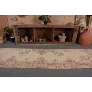 Alfombra de lana turca Vintage de 2,4x9,5 pies, tejido plano de retazos beige y rosa para decoraciones de sala de estar con respaldo de látex - Product Image 4