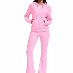 Trajes Deportivos Casuales de Invierno para Mujer, Personalizados al por Mayor, con Capucha, Gruesos, 100% Algodón, Color Sólido - Product Image 1
