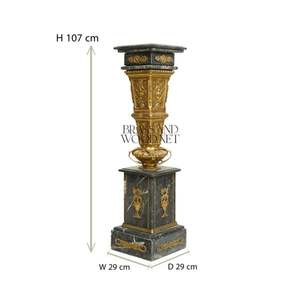 Socle antique de luxe en marbre gris avec sculptures baroques en laiton ornées - Product Image 6