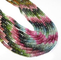 Perles de pierres précieuses facettées multicolores de haute qualité 100% naturelles 4-4,5 mm 25 brins Tourmaline arc-en-ciel Rondelle Briolette pour