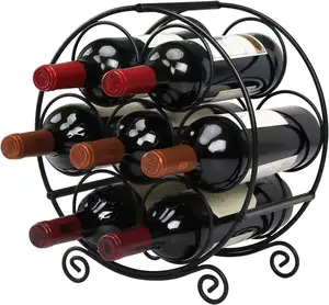 Hot Seller Wine Racks Countertop 7 Bottles Wine Organizer Stand Metal Wine Countertop Racks Rack Bottle Holder Wooden Storage Wo