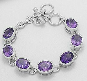 Elegante pulsera de plata de ley 925 hecha a mano para mujer, piedra preciosa de amatista de corte ovalado ajustable, cadena elegante de piedra púrpura a la moda - Product Image 3