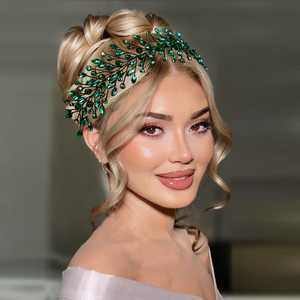 Bridella BHP799 Green <b>Pearl</b> <b>Headband</b> with Rhinestone Flowers-Comfortable and Secure Fit for Weddings Proms & Formal Events - Product Image 3
