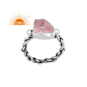 Latest Design Oxidized Sterling Silver Natural Rose <b>Quartz</b> Gemstone Stackable <b>Ring</b> Jewelry For Women Gift For Her - Product Image 1