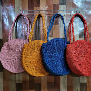 madagascar entirely handmade raffia crochet handbag <b>fabric</b> cotton lining shoulder <b>bag</b> cute natural straw <b>bag</b> for ladies - Product Image 1