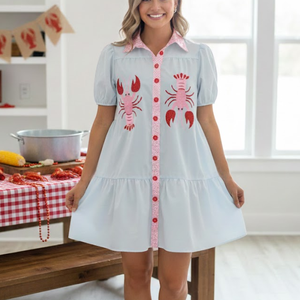 Ensemble haut et short en coton décontracté de qualité supérieure pour femmes, manches bouffantes, pour la saison des écrevisses, célébration, design personnalisé, vente en gros - Product Image 4