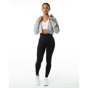 55% coton, 45% Spandex Goutte Épaule Style Surdimensionné Coupe Courte Heather Gris Femmes Classique Capital Full-Zip Crop Hoodie - Product Image 2