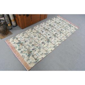 Tapis turc vintage 2,9x6,6 pieds, tapis en laine blanc avec accents de plantes et d'arbres - Product Image 4