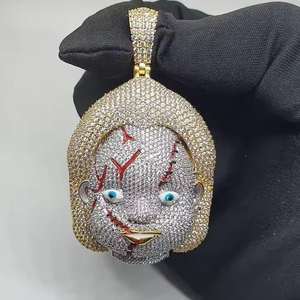 Hip Hop VVS Moissanite colgante dijes colgante helado corte redondo diamante joyería colgante para hombres 925 plata esterlina - Product Image 5