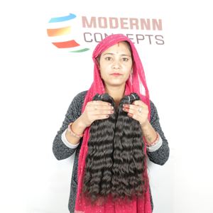 Vente en Gros Cuticules Alignés Ondulés Noir Vierges Temple Indien Extensions de Cheveux Humains Faisceaux Bruts Non Transformés - Product Image 6