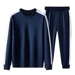 Survêtement en coton de coupe normale à col ras du cou et à rayures latérales pour hommes et femmes survêtement à la mode personnalisé tenue décontractée en deux pièces - Product Image 2