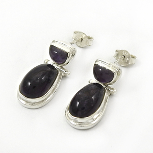 Pendiente de amatista de Plata de Ley 925, proveedores de pendientes de plata personalizados, joyería de plata fina al por mayor - Product Image 1