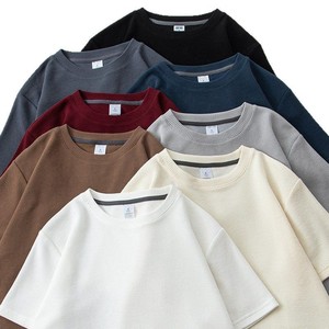 T-Shirt Estiva Casual Stile <span class=keywords><strong>Giapponese</strong></span> in Maglia Waffle da Uomo, 200g, Vestibilità Ampia, Personalizzabile con Logo Ricamato, Prezzo di Fabbrica OEM Cina-Bangladesh - Product Image 2