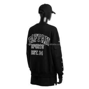 Sweat-shirt oversize pour femme en molleton épais en coton et polyester, noir olive, panneau de manche, impression de logo personnalisé, sweat-shirts respirants pour femme - Product Image 2