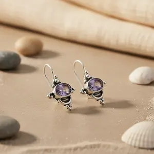 Women's 925 Silver <b>Fine</b> <b>Dangle</b> <b>Earrings</b> with Amethyst Drop Jewelry Gift - Product Image 2