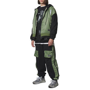 Sweat à capuche pour homme en molleton vintage à blocs de couleur, surdimensionné, à épaules tombantes, patchwork, en tissu satiné de qualité supérieure - Product Image 4