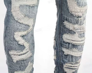 กางเกงยีนส์ผ้ายืดสำหรับผู้ชาย, สินค้ามาใหม่กางเกงลำลองผ้ายีนส์สีน้ำเงินมีรอยขาดกันน้ำ - Product Image 3